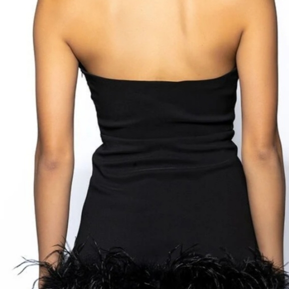NOEL DEEP V FEATHER TRIM MINI DRESS IN BLACK , NEW WITH TAG - Picture 5 of 7